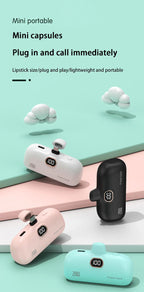 Mini Power Bank 2000/5000mAh Built Cable Portable Mobile Charger Fast Charger