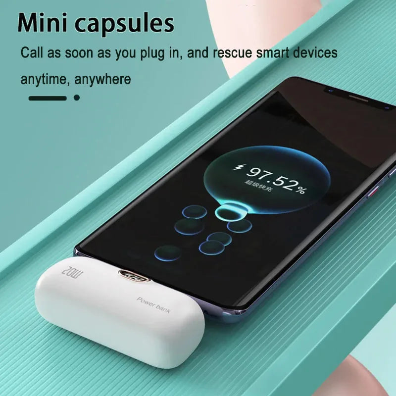 Mini Power Bank 2000/5000mAh Built Cable Portable Mobile Charger Fast Charger