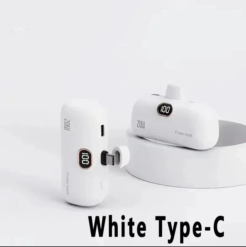 Mini Power Bank 2000/5000mAh Built Cable Portable Mobile Charger Fast Charger