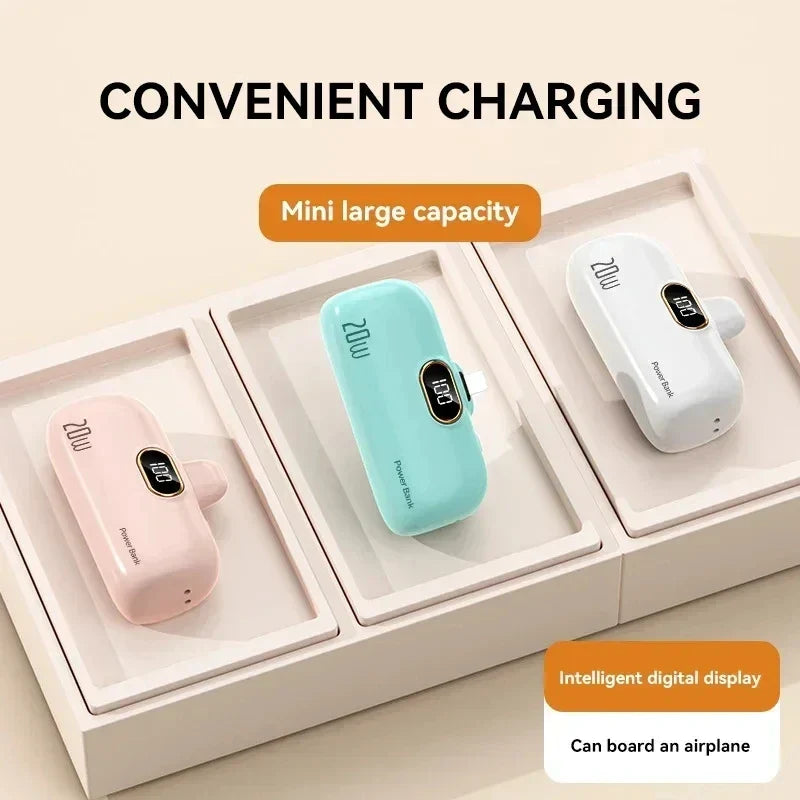 Mini Power Bank 2000/5000mAh Built Cable Portable Mobile Charger Fast Charger