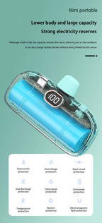 Mini Power Bank 2000/5000mAh Built Cable Portable Mobile Charger Fast Charger